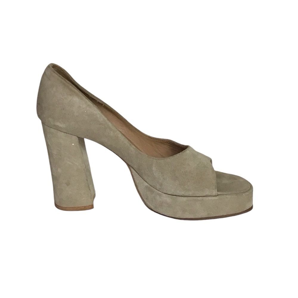 Women Suede Platform Peep Toe Pumps Sz. 40/US9.5 Brown EUC Tsakiris Mallas
